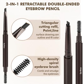 FangTangDI Ultimate Eye Brow Pencils Set for Women, 10Pcs Retractable Double-ended Eyebrow Pen with Brow Brush, Shaping & Filling, Contours, Definers, Fine Tip (01-10Pcs-Black-Retractable Triangle)