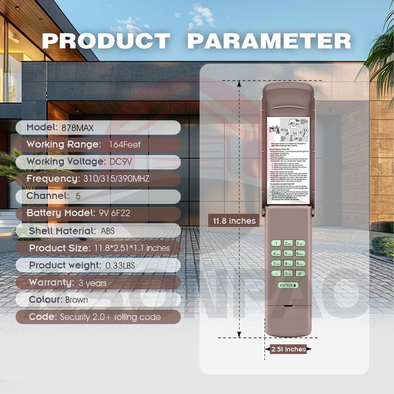 878MAX Liftmaster Garage Door Opener Keypad Universal Wireless Keyless Entry