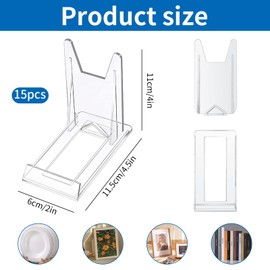 15Pcs Clear Plastic Display Stand, Two Part Adjustable Clear Acrylic Display Stand, Clear Display Stand Adjustable Clear Acrylic Plastic Display Stands, for Picture Frames Display Books Dishes Photos
