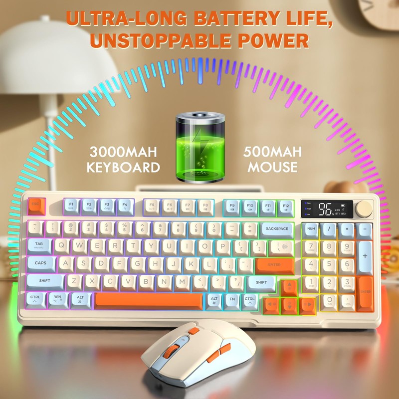 FREEWOLF T96 Smart Display Wireless Gaming Keyboard and Mouse Comb,