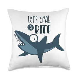 Let's Grab A Bite Shark Cute Gift Funny Swim Eat Let's Grab A Bite Throw Pillow, 18x18, Multicolor