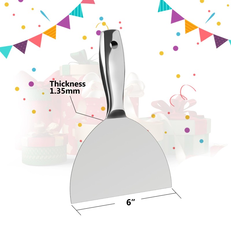 Putty Knife 6 Inch,One Piece Premium Polished All-Stainless Steel Scraper