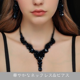 N-Style Necklace and Earrings Set Wedding Party Accessories Bijou Gold, Silver, Black, Rhinestone, Rhinestone