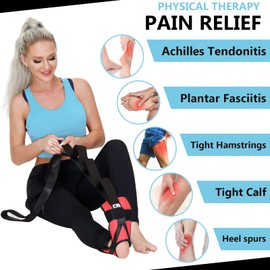 Foot and Calf Fascia Stretcher for Plantar Fasciitis, Physiotherapy Stretching Strap, Yoga Stretch Strap Improves Strength and Relief to Heel Spurs, Calf, Thigh and Hip (Red)