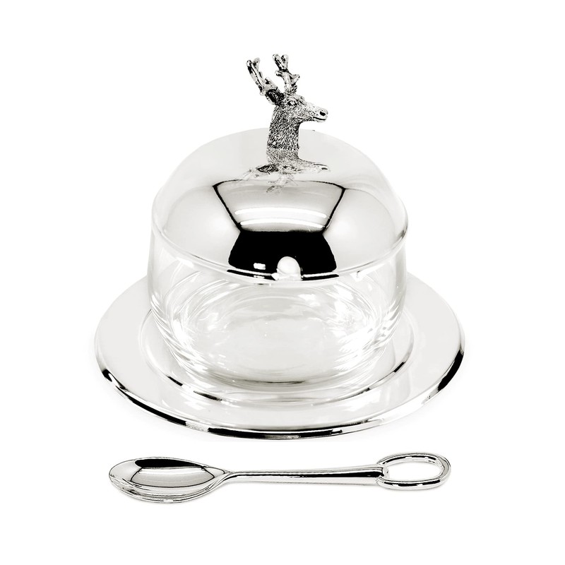EDZARD Stag Jam Jar with Saucer and Spoon Elegant Silver-Plated