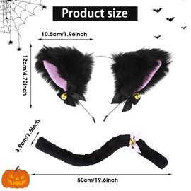 Cat Ears and Tail Set Easter Furry Cat Ears Headband with Tail Black Cat Cosplay Costume Accessories Set for Women Girls Easter Party Favor Costume