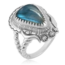American West Jewelry Sterling Silver Labradorite Split Shank Rope Ring, Size 5