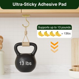 Josmimic Under Cabinet Banana Hook Adhesive - Sticky Banana Hanger Under Counter, Sturdy Metal Banana Holder for Hanging Bananas or Kitchen Utensil, Banana Saver, Keeps Bananas Fresh, Gold