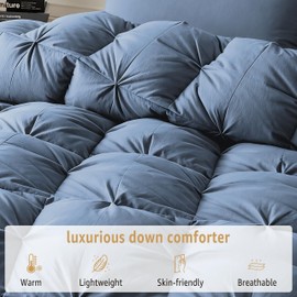 DREAMHOUR Pinch Pleat Goose Down Comforter King Size 106x 90，All Season Fluffy Duvet Insert, Noiseless Anti-Down Leak，100% Cotton Shell, RDS Oeko-TEX Certified, Hotel Luxury Bedding