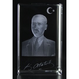 VIP-LASER 3D Glas Kristall Autogramm Mustafa Kemal Atatürk (XL = 80x50x50mm)