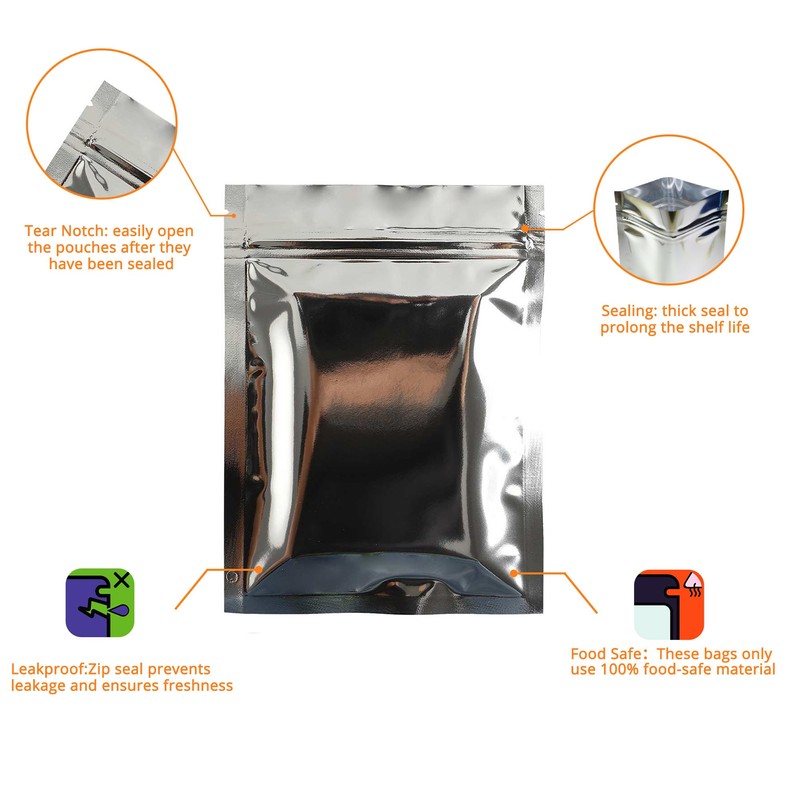 Double-Sided Glossy Silver Reasealable Zipper Seal Lock Packaging Flat Smell