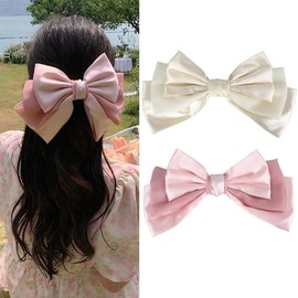 Bows Silky Satin Hair Bows Hair Clip 2 Pcs Hair Bows for women girl hair accessories for women,Pink White.