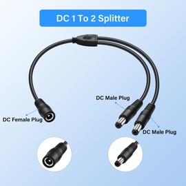 PNGKNYOCN 2 Pack DC 5.5x2.5mm 1 Female to 2 Male Power Supply Splitter Cable, Y Splitter Adapter Cable ，for CCTV Cameras DVR, LED Light Strip (0.3m)
