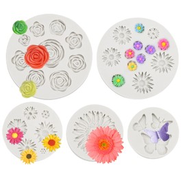 5 Stück Silikonform Blumen, 3D Blumen Silikonform Gänseblümchen Rosen Blumen Kuchen Fondant Formen Kleine, Mini Blumen Silikon für Kuchen Dekoration, Diy Handgemachte Schokolade, Fudge, und Kekse