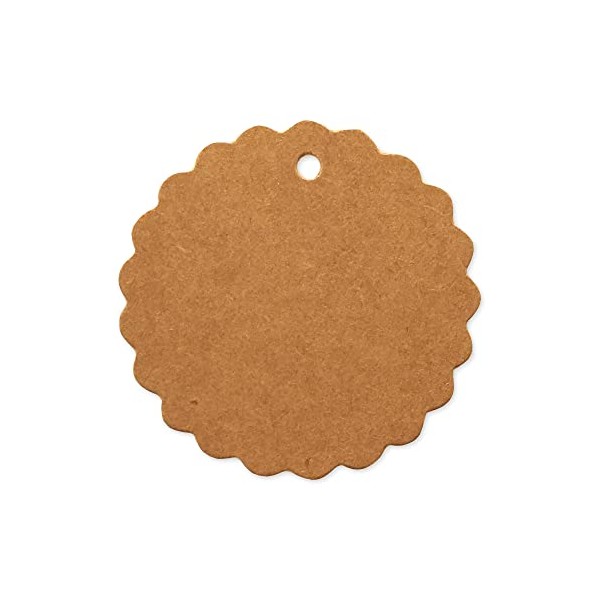 LWR CRAFTS 100 Hang Tags Scalloped Round with Jute Twines