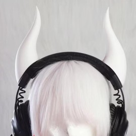 ATekatac Women Headband with 3D Devil Horns 3d Lightweight Devil Horns Headband (D White)