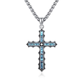 HBLICY Cross Necklace 925 Sterling Silver Turquoise Cross Pendant Necklace Religious Jewelry Gifts for Men Women