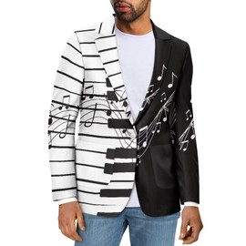 Sprowallow Men's Casual Blazer Sports Coat Trendy Jacket Fit One Button Notched Lapel Business Suit with Pockets, A-piano Notes, Medium