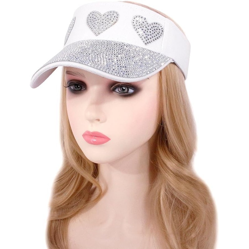 Bling Rhinestones Sun Visor Women Wide Brim Clip On Summer