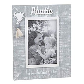 Home Inspirations Shabby Chic Cool Grey and White Heart and Tassel Frame 4 x 6 - Auntie