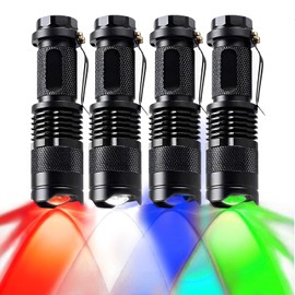 HYVCZP (Pack of 4) RGBW Led Light 3-Mode Flashlight with Clip: Red Light Flashlight, Green Light Flashlight, Blue Light Flashlight, White Light Flashlight for Night Observation (4 Color Pack)
