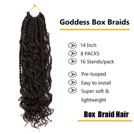 LMZIM 14 Inch Goddess Box Braids Crochet Hair Bohomian Crochet Box Braids Curly Ends 8 Pack 3X Crochet Braids Synthetic Braiding Hair Extension #4 (14inch (pack of 8), 4)