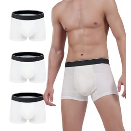 AIRCUTE Men Urine Incontinence Underwear Fly Front Opening Absorbent Leak Proof Boxer Brief for leaks 60 ML 3 Pack(3X-Large, 3 White)