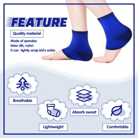 Tarpop 3 Pair Ankle Compression Sleeves for Kids Ankle Brace Compression Sleeves Foot Arch Support Sleeve Sock for Girls Ankle Sports Running Dance Fitness Gymnastics(Blue, Medium)