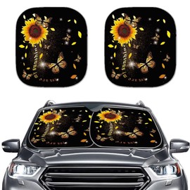 Xoenoiee Butterfly&Sunflower Print Windshield Sun Shade for Car 2 Pieces Foldable Car Front Window Sunshades for Most Sedans SUV Truck, Universal Fit