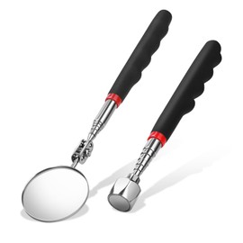 Telescoping Magnetic Pickup Tool Set Pull Force 22 lb, Extendable Magnet Pick-Up Tools, Telescopic Magnet Stick, Round 360° Swivel Adjustable Inspection Mirror, Birthday Gifts for Men, Dad, 2 Pack