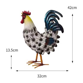 Metal Rooster Decor, Metal Animal Yard Art Lawn Ornament Figures Artwork for Outdoor, Patio, Backyard and Home Kitchen Decoration (Black and White)