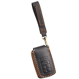 Hontumax Genuine Leather 4-Button Key Fob Cover for Acura RDX TLX ILX MDX RLX NSX (2014-2023) Key Fob Holder Protector Case Accessories (Black)