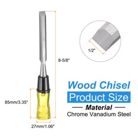 HARFINGTON Wood Chisel 1/2" CRV Steel 8-5/8" Long Beveled Edge Blade PVC High Impact Handle Woodworking Hand Tool with Caps for Carving Furniture Making Carpentry Tools