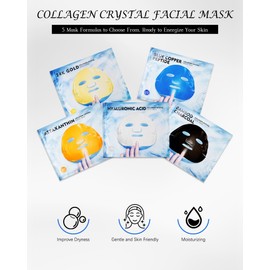 Face Sheet Mask Set, 6 Pcs Astaxanthin Collagen Crystal Mask, Hydrating Moisturizing Firming Anti-Aging, for Even Skin Tone and Fade Fine Lines, Korean Beauty Skin Care, Mother's Day Gifts for Women