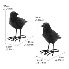 YOUUGIOR 2PCS Crow Statues Artificial Realistic Black Feather Crow Figures Outdoor Decor for Tree,Garden,Home
