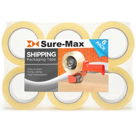 Sure-Max Premium Carton Packing Tape 2.0 mil 330 Feet (120 Yards) - Clear - 6 Rolls