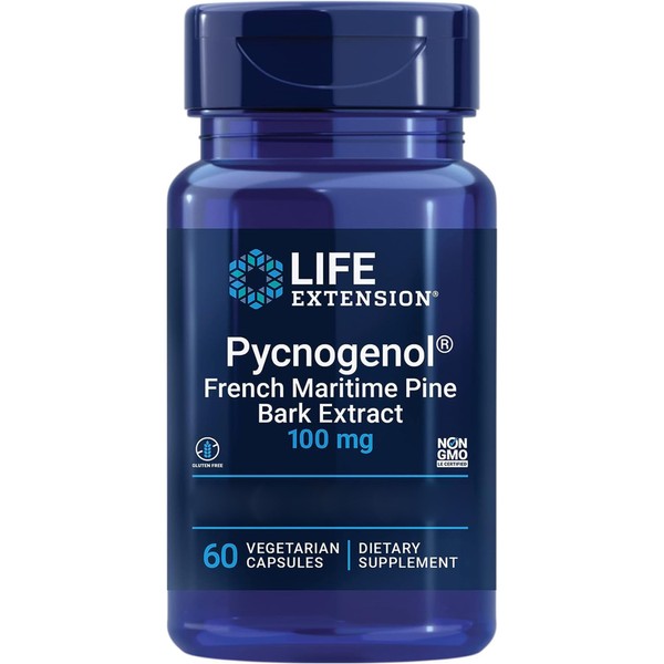 Life Extension Pycnogenol, Pine Bark Extract, 100mg, 60 Vegan Capsules, Lab Tested, Gluten Free, Vegetarian, Soy Free, Non-GMO