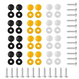 BEK-FIX 48 Piece Screws and Caps Number Plate Fixing Fitting Kit, White Yellow & Black Caps