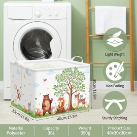 TREWAVE Baby Storage Basket Woodland Animals Gift Basket with Handles Rectangular Collapsible Clothes Towel Toys Bin Bookshelf Organizer for Baby Shower Room Nursery Decor