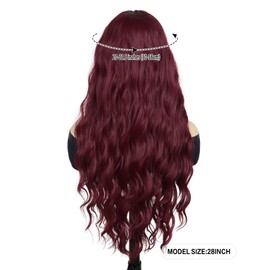 GNIMEGIL 28 inch Long Auburn Wig with Bangs Long Curly Wig for Women Natural Hairstyles Soft Synthetic Fiber Realistic Wine Red Wigs