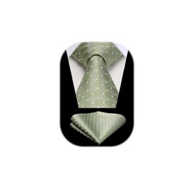 HISDERN Men's Tie Wedding Checked Ties Handkerchief Flowers Elegant Classic Tie & Pocket Square Set, sage green