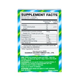 Golden Throat Lozenge (Honeysuckle Original Flavor) (Throat, Immune, Respiratory Support) (Jinsangzi Houpian) (12 Lozenges) (1 Pack)