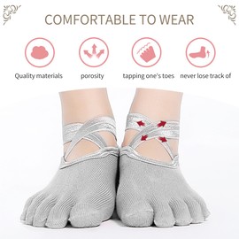 Keroius 2 pairs Yoga Socks Non Slip Skid Grip Socks Sticky Gripper Socks for Women and Men Ballet Pilates Hospital Dance, Gray, One Size