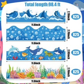 98.4 Ft Ocean Bulletin Board Borders Under The Sea Classroom Borders Sea Animal Board Decor Back to School Scalloped Bulletin Trim for School Classroom Wall Window Whiteboard Decorations
