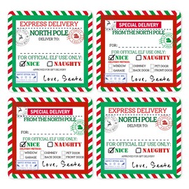 Mobiusea Creation Christmas Gift Tags Labels | 2 Inch | 60 Pcs Christmas Gift Labels | from Santa Labels | Special Delivery Labels | Christmas Labels for Kids | Nice List, Santa's Airmail Labels