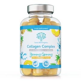 Collagen Complex - 90 Natural Pineapple Flavour Chewable Yummy Gummies - One a Day 500mg Hydrolysed Collagen, Biotin, Vitamin C and Selenium – Healthy Skin and Hair for Men and Women – UK Made