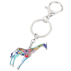 WEVENI - Llavero de aleación de color jirafa, accesorios de joyería esmaltada, regalos para mujeres y niñas, bolso de coche, Azul / Patchwork, 55mm x 40mm