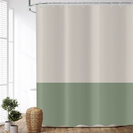 ASDCXZ Shower Curtain Green 180 x 200 cm, Modern Beige Green Splicing Motif Waterproof Textile Bathroom Shower Curtains Washable Polyester Fabric Shower Curtain for Bath with 12 Shower Curtain Hooks