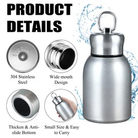 Mini Stainless Steel Thermal Bottle Small Vacuum Insulated Water Bottle, Portable Leakproof Sport Tumbler Cup Hot and Cold Travel Mug 10 oz (Silver)