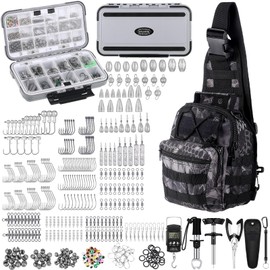 WinnerWhy 397 Pcs Fishing Tool Kit Fishing Accessories Kit Include Fishing Backpack Fishing Tackle Box with Fishing Hooks Fishing Weights Sinkers Spinner Blade Fishing Gear(Python Style,Black)